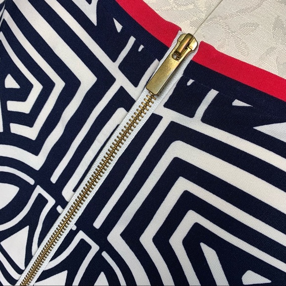 Eliza J Shift Dress Geometric Print in Navy over White & Fuschia  size 8 - Picture 7 of 12